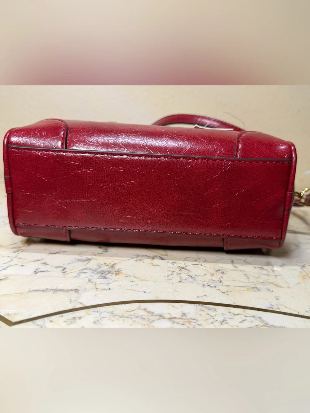 Michael Kors Burgundy Leather Satchel with Gold Logo Charm